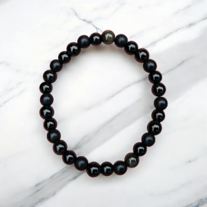 Bracelet Triple Protection (Tourmaline Noire, Obsidienne Dorée, Agate Noire) 6mm