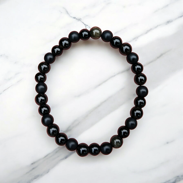 Bracelet Triple Protection (Tourmaline Noire, Obsidienne Dorée, Agate Noire) 6mm