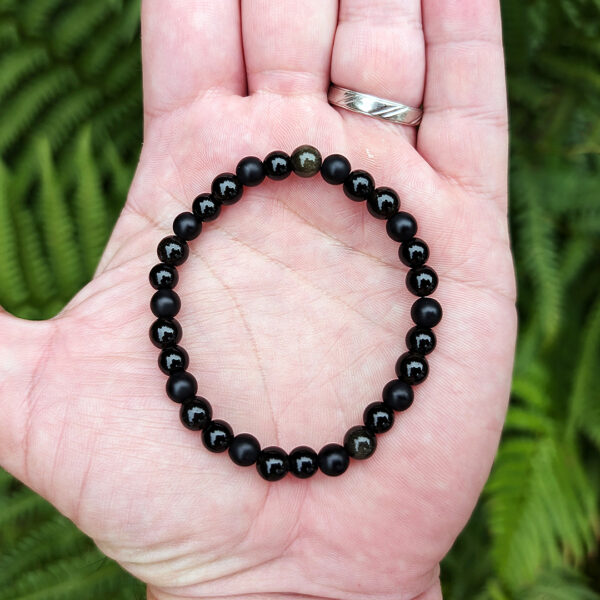 Bracelet Triple Protection (Tourmaline Noire, Obsidienne Dorée, Agate Noire) 6mm – Image 3